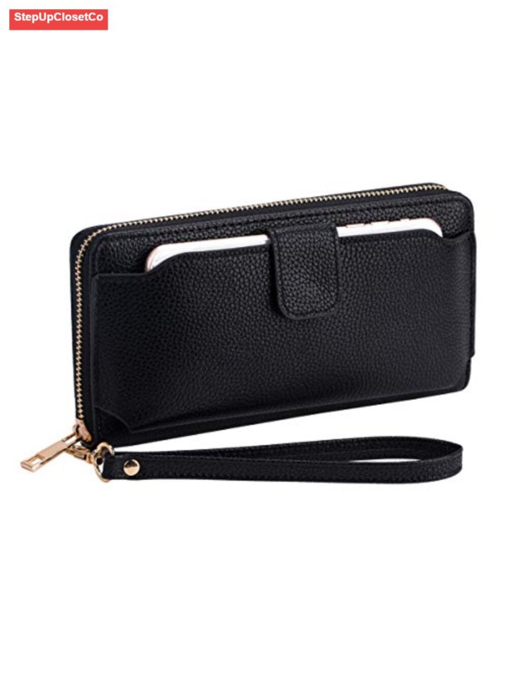 Women Wristlet Wallet with Cell Phone Holder Zip Around Handbag Faux Leather